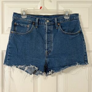 Levi's Blue Frayed Hem Jean Shorts